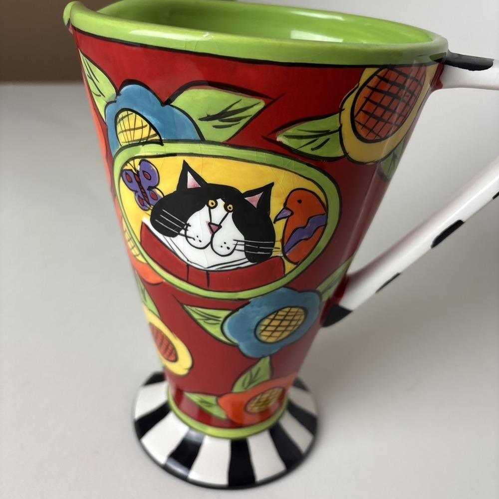 Catzilla Pedestal Pitcher By Candace Reiter Colorful Artsy Flowers Cat Design - Picture 14 of 14